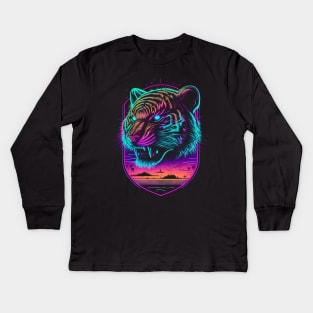 Retrowave Synthwave Tiger Head - 1980's Animal Print Kids Long Sleeve T-Shirt